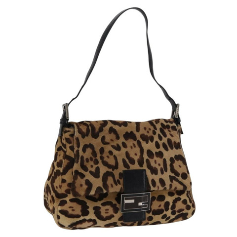 FENDI 豹紋 Mamma Baguette 手袋 Harako 皮革 棕色 正品 yk20789SAM