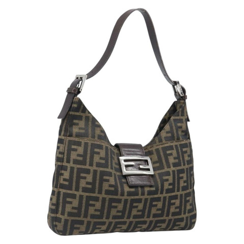 FENDI Zucca帆布Mamma Baguette單肩包 黑色棕色 正品 199953A