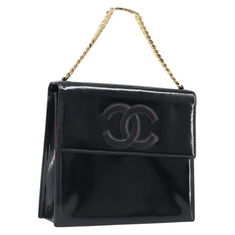 香奈兒 (CHANEL) 漆皮黑色金雙C鏈條手提包，正品編號 201914V