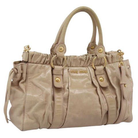 Miu Miu Vitello Lux 皮革雙肩包 米色 金色 正品 201979A
