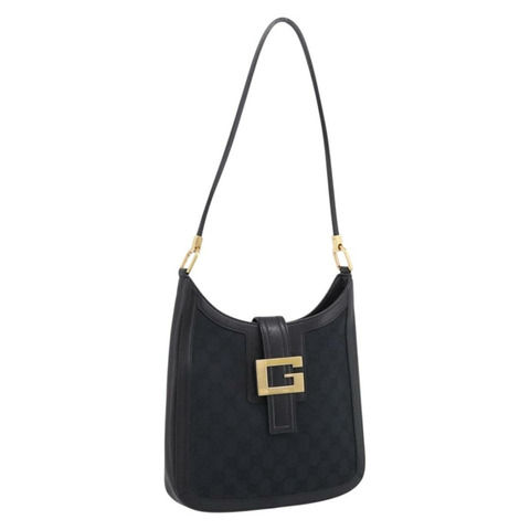 GUCCI GG帆布肩背包 黑色金色 001 4142 正品 201947A
