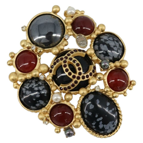 香奈兒 (CHANEL) 金屬金色雙C胸針 Auth bs36908M