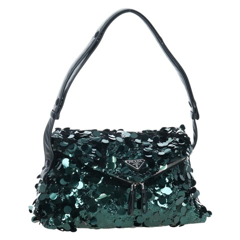PRADA 亮片綠色銀色單肩包 正品 199336SM