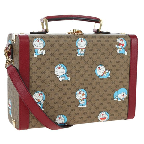 GUCCI Micro GG Supreme哆啦A夢手提包 PVC 兩用棕色 633587 正品 199346SM
