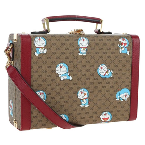GUCCI Micro GG Supreme哆啦A夢手提包 PVC 兩用 米色 633587 正品 199347SM
