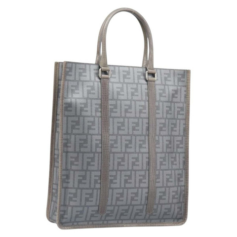 FENDI Zucca 手提包 PVC 皮革 灰色 銀色 7VA243 正品 199379V