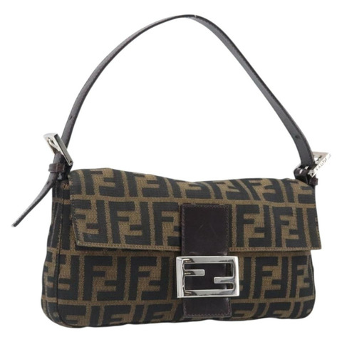 FENDI Zucca帆布Mamma Baguette單肩包 棕色 銀色 正品 199489V