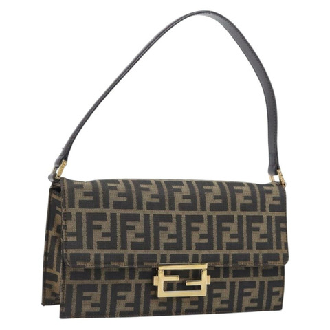 FENDI Zucca帆布單肩包 棕色金色 正品 199508A