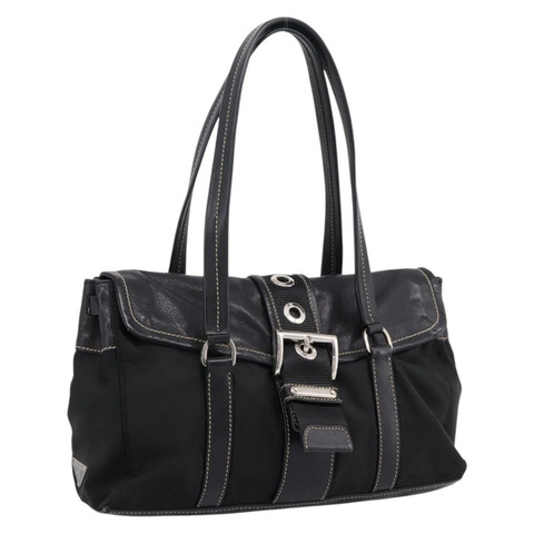 PRADA 尼龍黑色銀色單肩包 正品 199517V