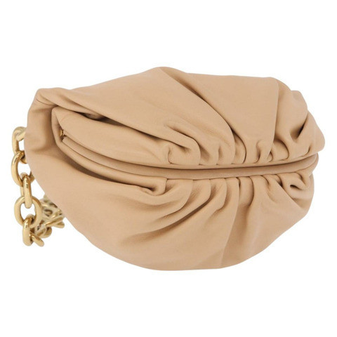 BOTTEGA VENETA INTRECCIATO 鏈條肩背包 皮革 米色 金色 正品 ka5978V
