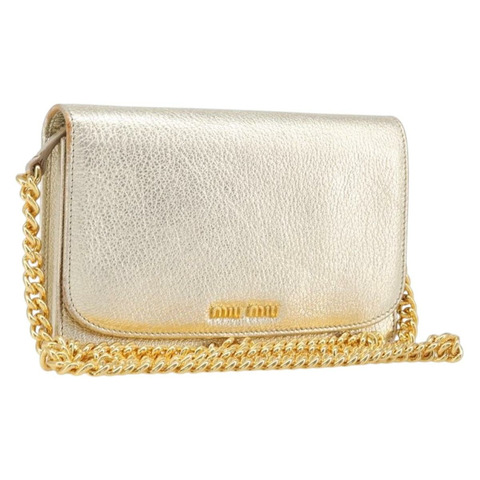 Miu Miu 鏈條皮夾單肩包 皮革 金色 正品 ka6046V
