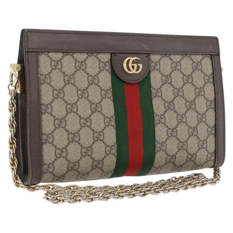 GUCCI GG Supreme 鏈條編織雪莉線手袋 PVC 米色 金色 503877 正品 ka5977V