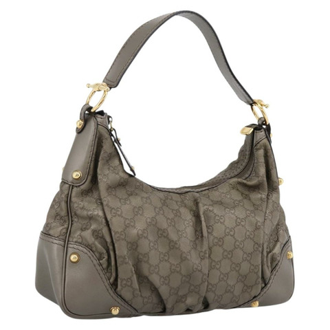 GUCCI GG帆布 Guccissima 單肩包 皮革 灰色 金色 211966 正品 am12566V