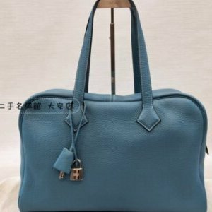 B3504-Hermes牛仔藍togo 銀釦維多利亞包
