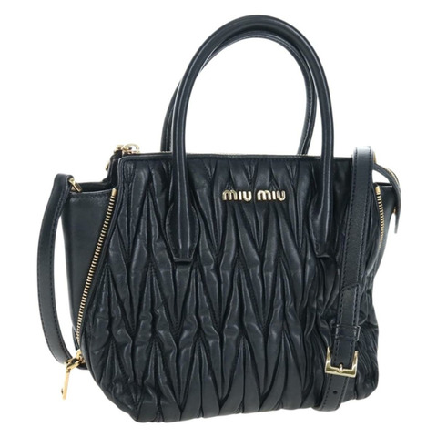 Miu Miu Matelasse 手提包 皮革 2way 黑色 金色 Auth am12563V