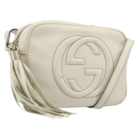 GUCCI 白色金色皮革單肩包 308364 正品 200987V