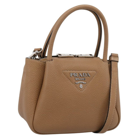 PRADA 手提包 皮革 兩用 米色 銀色 正品 ka5958SAM