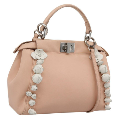 FENDI 迷你 Peek A Boo 手提包 皮革 兩用 粉紅色 銀色 正品 ka6033V