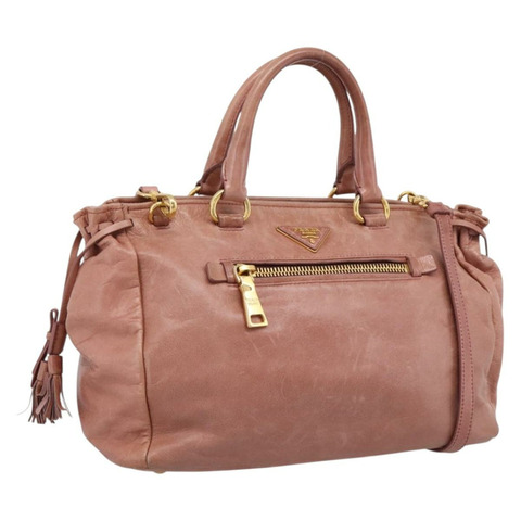 PRADA 手提包 皮革 2way 粉金配色 正品 ka5955V