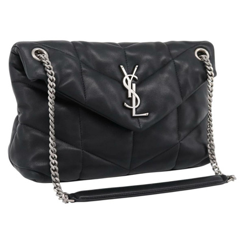 SAINT LAURENT Lulu 鏈條單肩包 皮革 黑色 銀色 正品 ka5996SAM