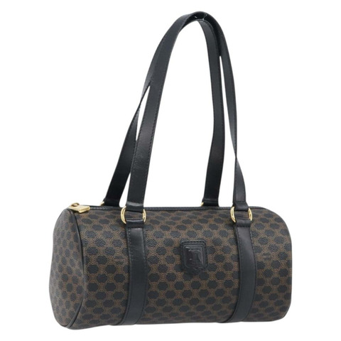 CELINE Macadam 手提包 PVC 皮革 黑色 金色 正品 202048V