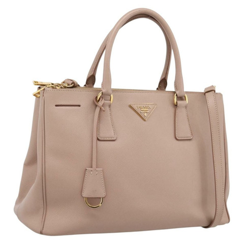 PRADA Galleria 手提包 Saffiano 2way 粉金色金色色調 Auth 202076V