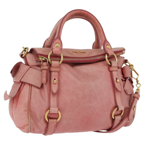 Miu Miu Vitellolux 手提包 真皮 兩用 粉紅金配色 正品 202259M