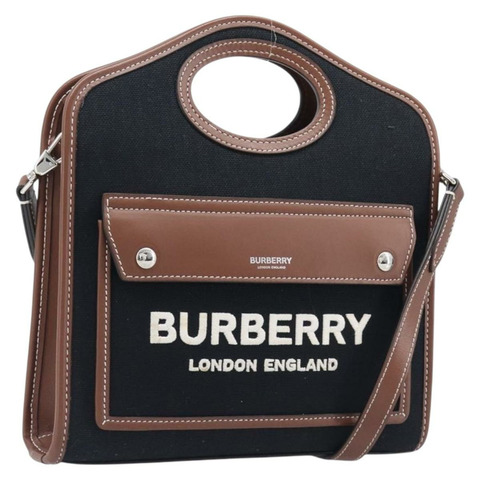 BURBERRY 手提包 帆布 兩用 銀黑色 正品 202239V