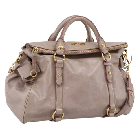Miu Miu Vitellolux 手提包 皮革 兩用 灰色 金色 正品 202277M