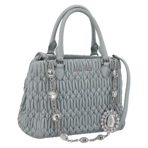 Miu Miu Matelasse 鏈條單肩包 皮革 2way 淺藍色 銀色 Auth 202235M
