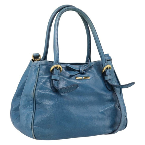 Miu Miu 手提包 皮革 兩用 藍色 金色 正品 199477V
