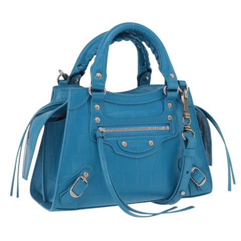 BALENCIAGA Neo Classic City 迷你包 皮革 2way 藍色 638524 Auth 200089SAM