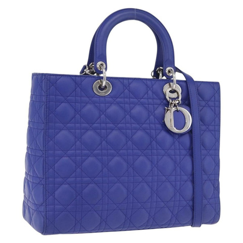 Christian Dior Canage Lady Dior 手袋，羊皮材質，兩用，藍色/銀色，正品，貨號 200084M