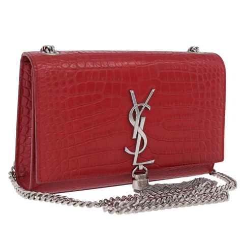 SAINT LAURENT 鏈條 Kate 單肩包 皮革 紅色 銀色 正品 202203V