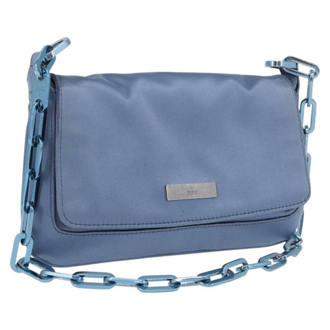 GUCCI 鏈條肩背包 緞面藍色 正品 200336V