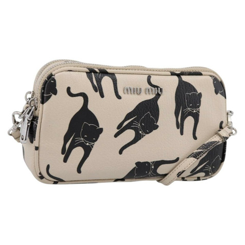 Miu Miu 皮革肩背包 米色 銀色 正品 200344M