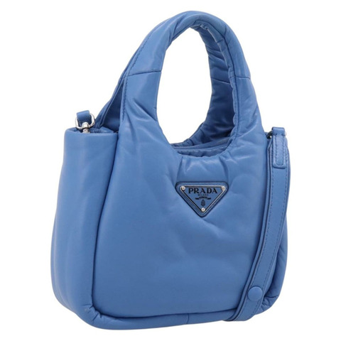 PRADA 手提包 皮革 兩用 藍色 銀色 正品 203202SAM