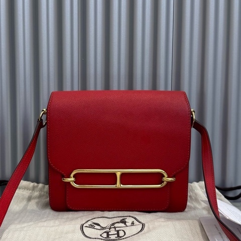 Hermes/愛馬仕 豬鼻子 roulis mini 19  S5 番茄紅金扣 C刻 evercolor皮