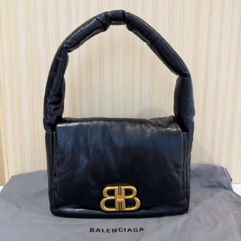 99新 Balenciaga/巴黎世家 黑金小號Monaco雲朵腋下包 底長25*10