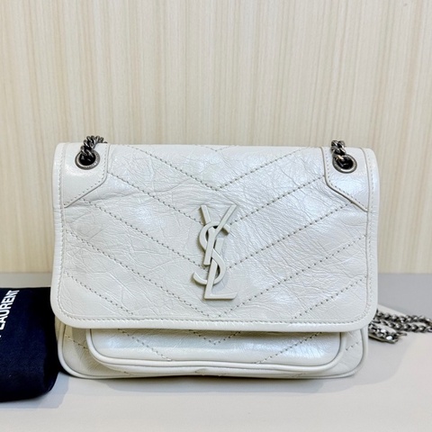 99新 YSL/圣罗兰 小号奶油白色niki链条包 D扣