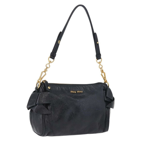 Miu Miu Vitellolux 黑色金色單肩包 Auth 202971V