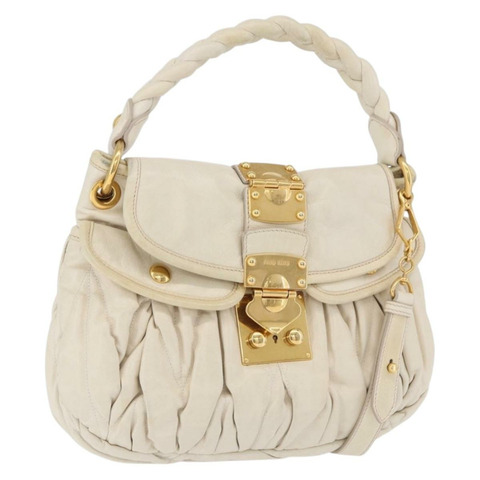 Miu Miu Matelasse 單肩包 皮革 2way 白色 金 Auth 202953V