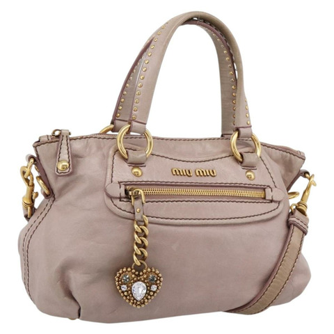 Miu Miu Vitellolux 手提包 真皮 兩用 粉紅色 金色調 正品 202628V