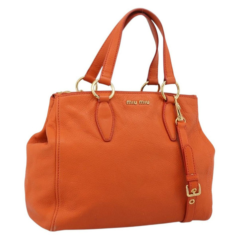 Miu Miu Vitellolux 手提包 皮革 兩用 橙色 金色 正品 197285V