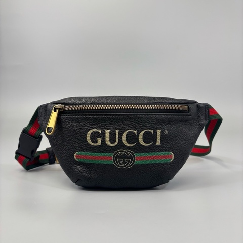 Gucci 古馳 黑色荔枝紋牛皮腰包 尺寸25*12