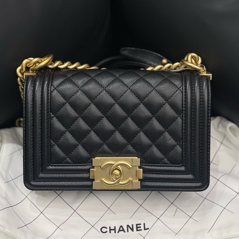 香奈兒/Chanel  Leboy小號黑金荔枝紋斜挎單肩包尺寸：20.5×8.5×12