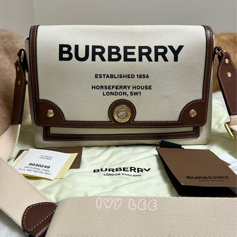 BURBERRY 8030249 咖啡邊 帆布 白 斜背包 肩背包 正品 二手精品