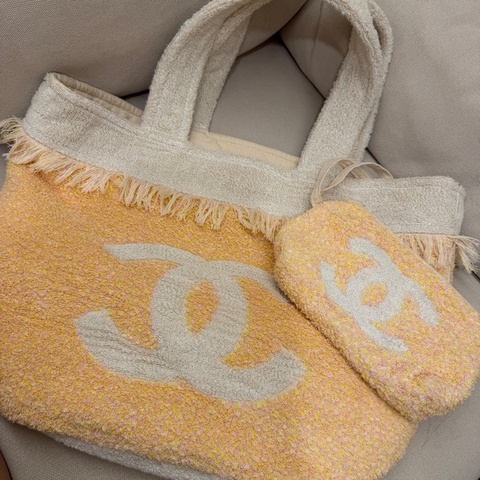 CHANEL 香奈兒 coco beach 沙灘包 毛巾包 子母包