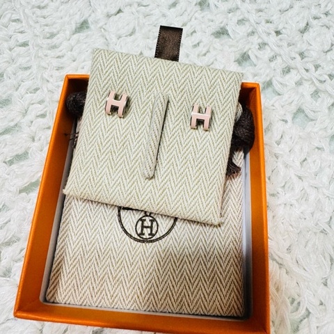 愛馬仕小 H 粉色耳環
