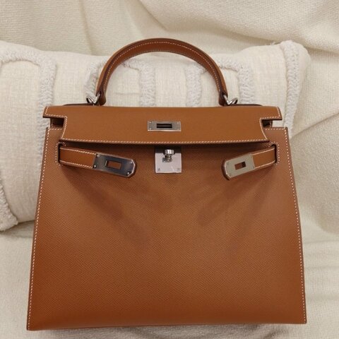 愛馬仕 Hermès Kelly 28 凱莉 外縫 37金棕色 Epsom皮 銀扣｜98新｜C刻